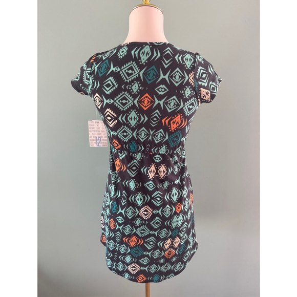 Girls LuLaRoe Mae Dress Size 12 Black Turquoise Geometric Print - Picture 2 of 5